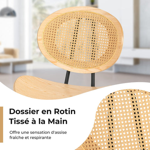 Rattan Dining Chair Set of 2 with Metal Legs and Plywood Seat-Natural