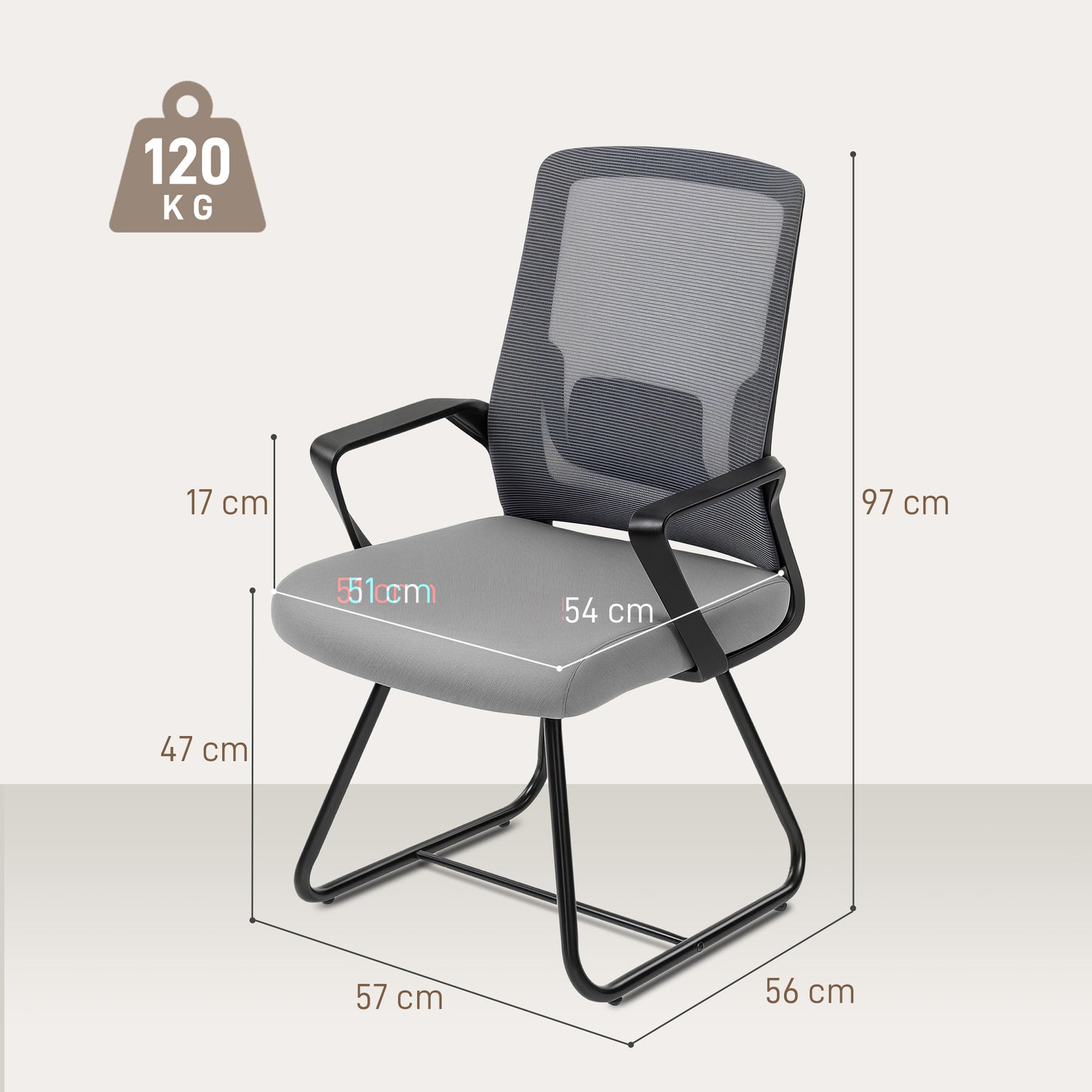 HOMCOM Desk Chair No Wheels, Office Chair with Mesh Back, Lumbar Support, Metal Base for Waiting Room, Conference Room, Dark Grey