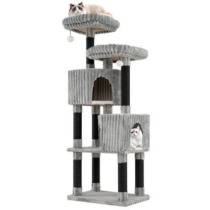 156 cm Large Multi-level Cat Tree with 2 Condos-Light Grey