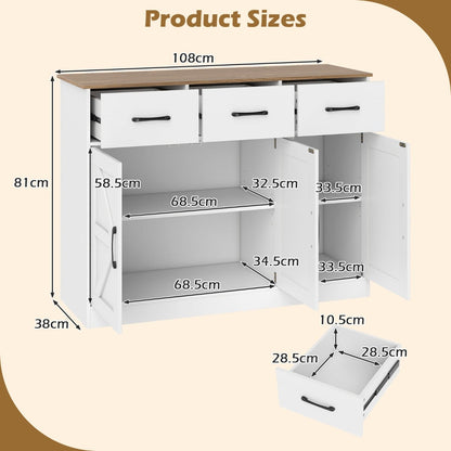 108cm Large Sideboard Storage Cabinet with Adjustable Shelves and Doors-White