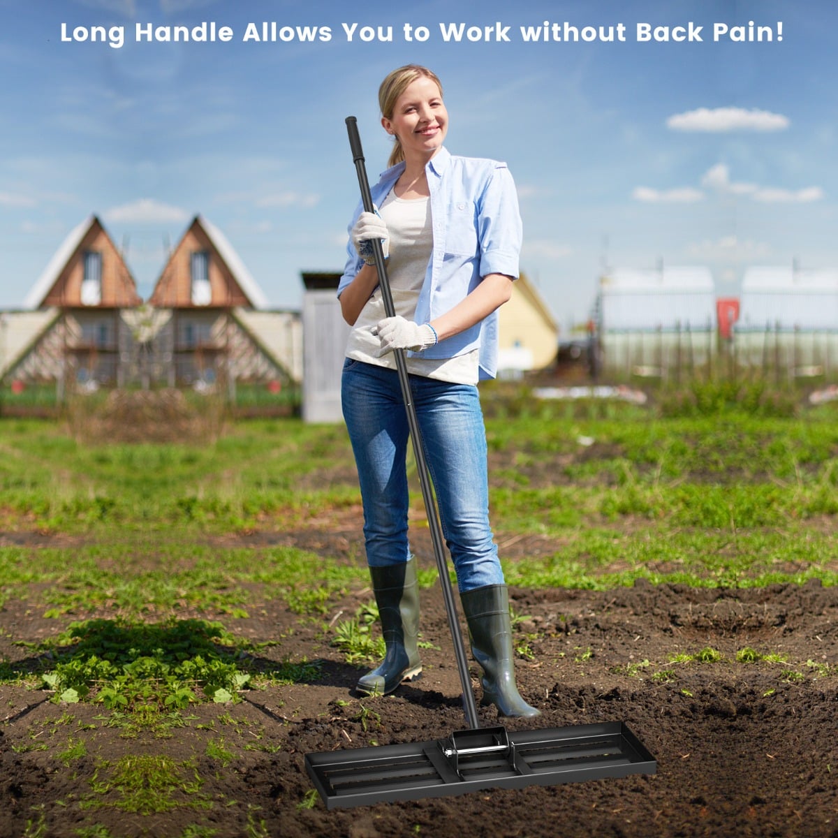 75/91/106 x 25cm Lawn Leveling Rak with Ergonomic Handle-75 x 25 cm-Black