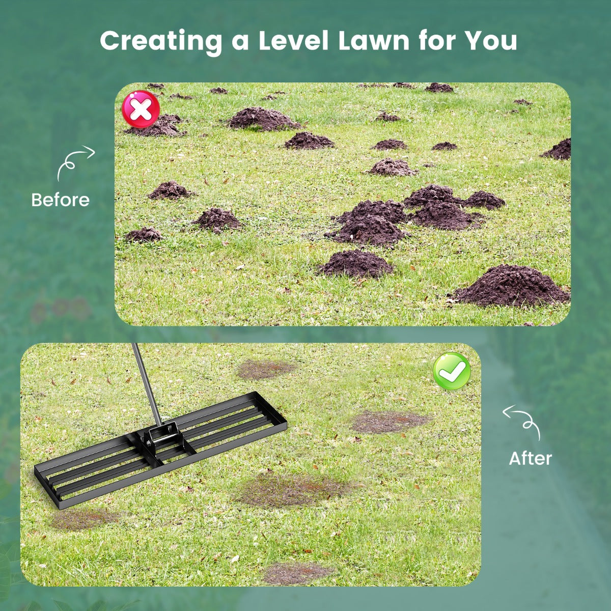 75/91/106 x 25cm Lawn Leveling Rak with Ergonomic Handle-106 x 25 cm-Black