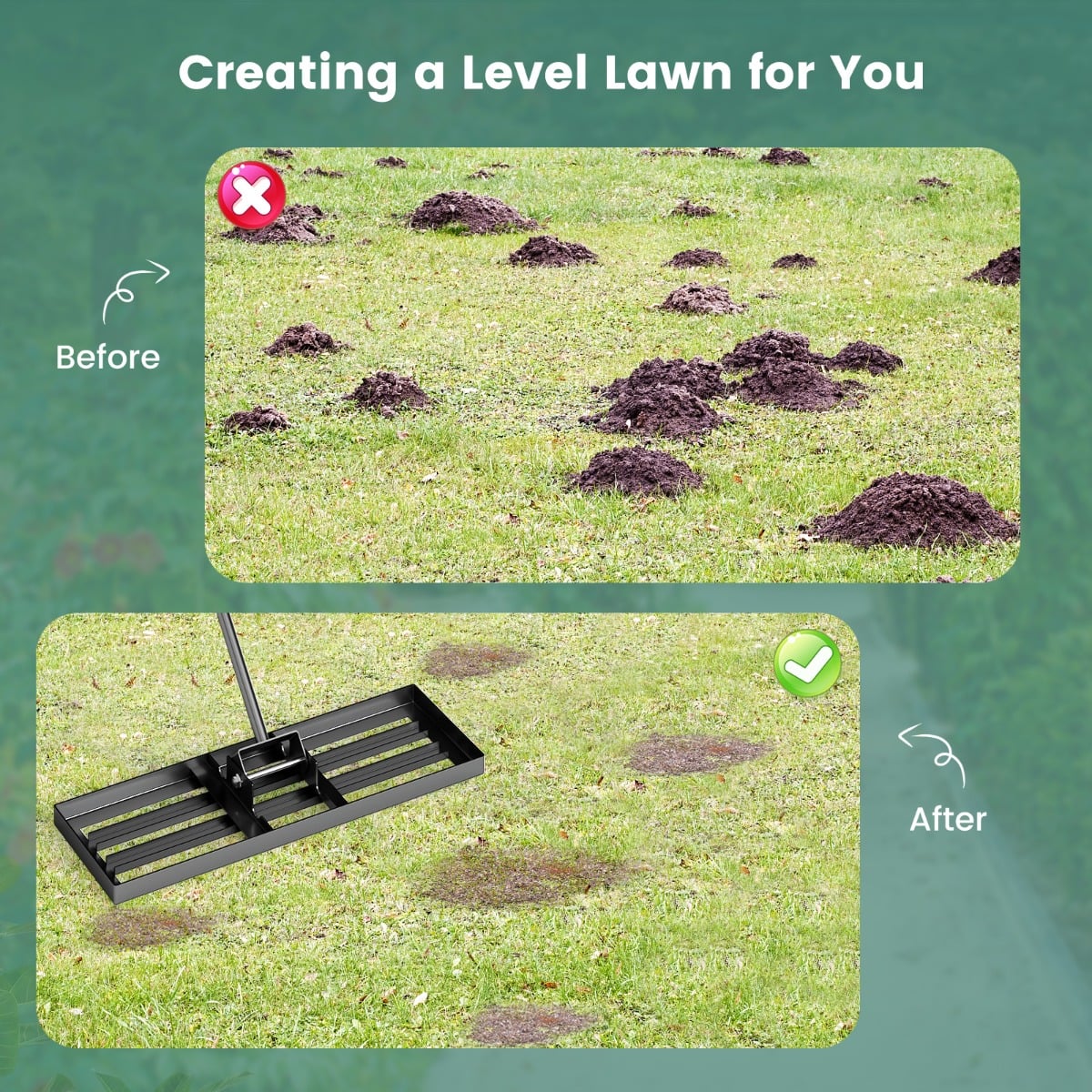 75/91/106 x 25cm Lawn Leveling Rak with Ergonomic Handle-75 x 25 cm-Black