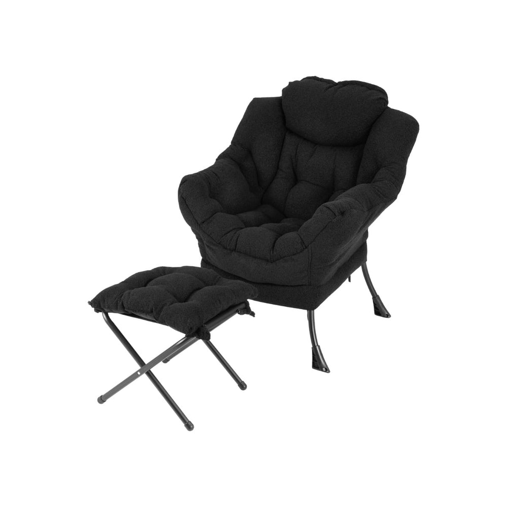 Lazy Chair with Ottoman and Folding Footrest for Living Room-Black