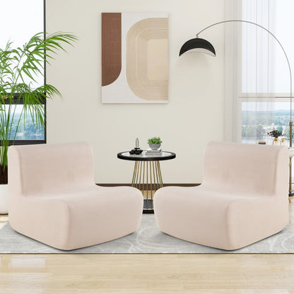 Lazy Floor Sofa Chair with Soft Velvet and Ergonomic Support-Beige