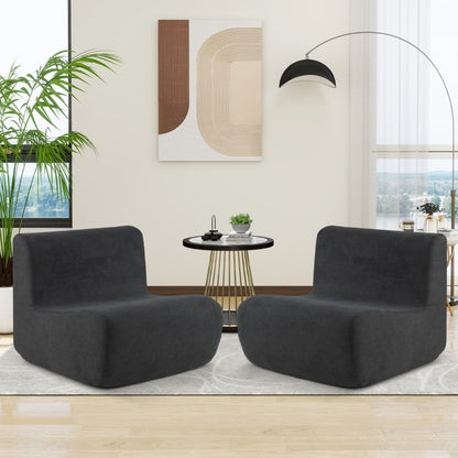 Lazy Floor Sofa Chair with Soft Velvet and Ergonomic Support-Grey
