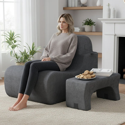 Lazy Sofa with Detachable Headrest and Washable Ice Velvet Cover-Grey