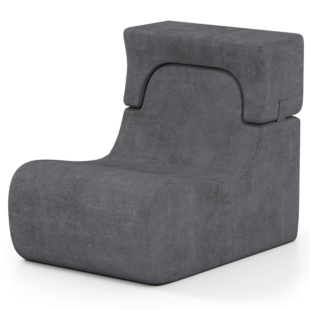 Lazy Sofa with Detachable Headrest and Washable Ice Velvet Cover-Grey