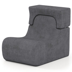 Lazy Sofa with Detachable Headrest and Washable Ice Velvet Cover-Grey