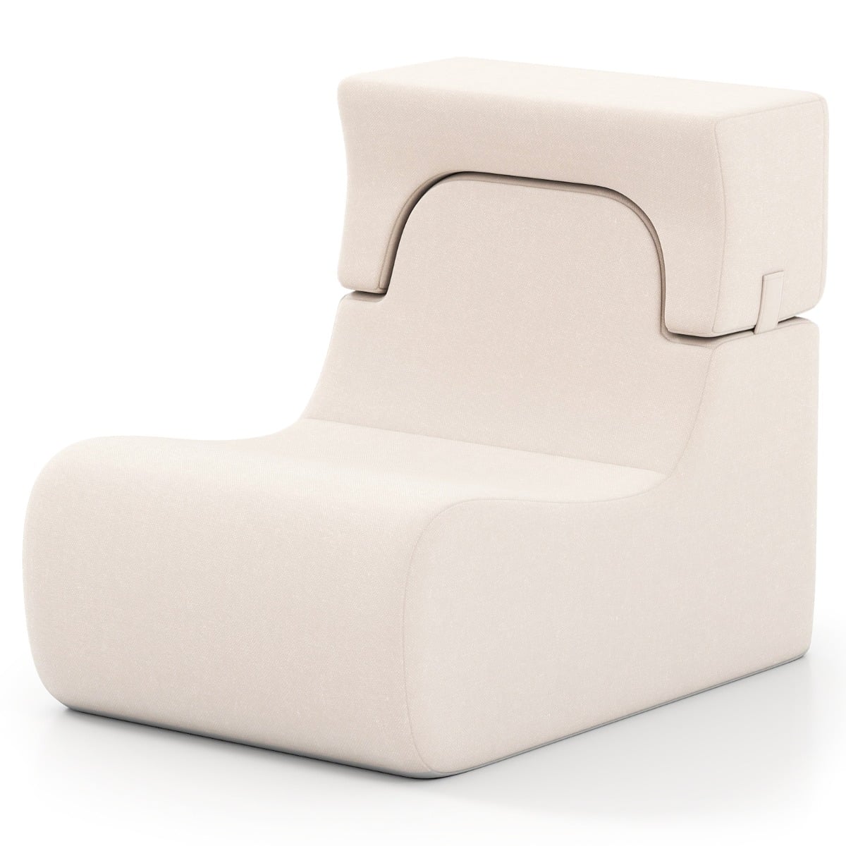 Lazy Sofa with Detachable Headrest and Washable Ice Velvet Cover-Beige