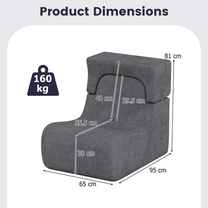Lazy Sofa with Detachable Headrest and Washable Ice Velvet Cover-Grey