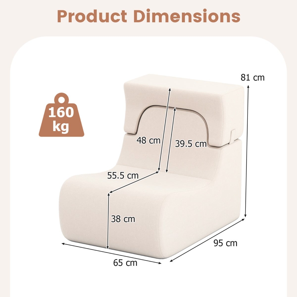 Lazy Sofa with Detachable Headrest and Washable Ice Velvet Cover-Beige