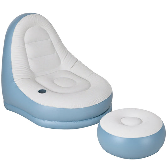 Outsunny Inflatable Tub Chair and Footstool - Blue/White