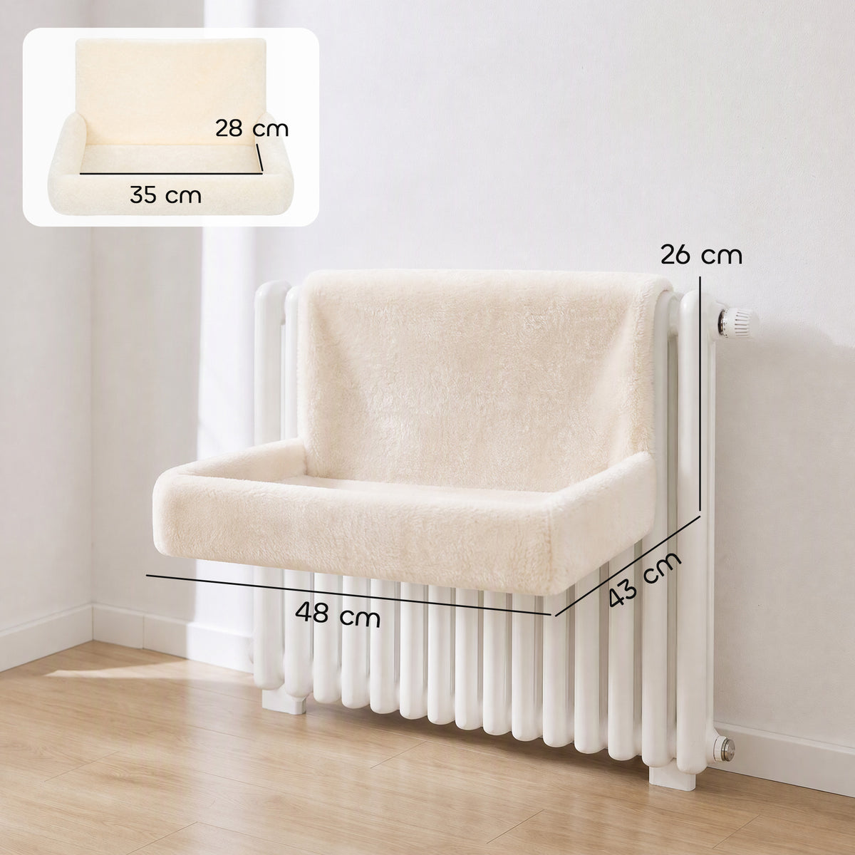 PawHut Cat Radiator Bed, Hanging Warm Hammock w/ Foldable Metal Frame, Removable Washable Cover, Cream