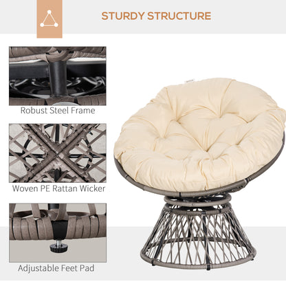 Outsunny 360Â° Swivel Rattan Moon Bowl Chair Round Lounge Garden Wicker Basket Seat with Padded Cushion Oversized for Outdoor Indoor, Beige