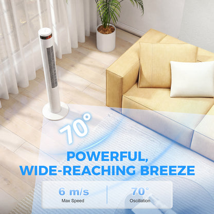 HOMCOM Oscillating Tower Fan Remote Control 3 Speed Modes Cooling Machine White