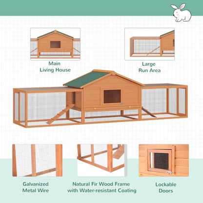 PawHut Wooden Guinea Pigs Hutches W/ Ramp-Golden Red