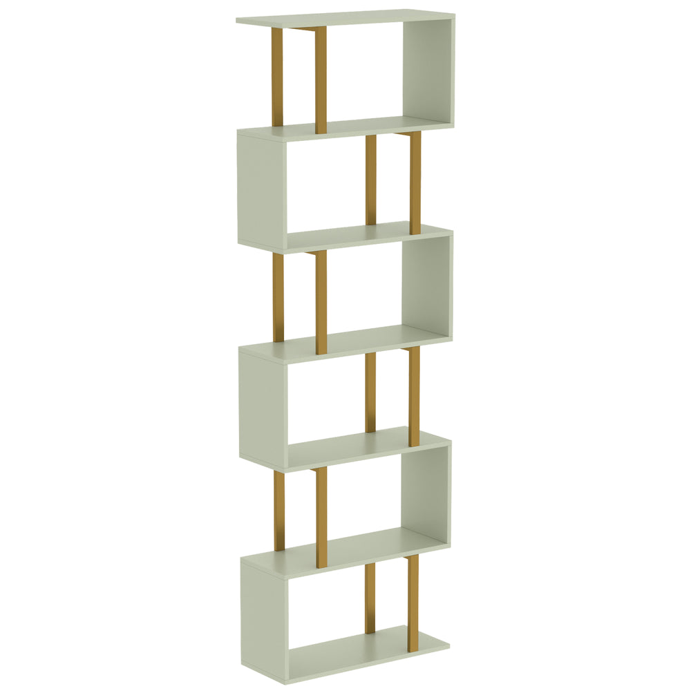 HOMCOM S-Shaped Bookshelf, 6-Tier Bookcase, Freestanding Storage Shelves with Anti-Tip Strap for Living Room, Light Green