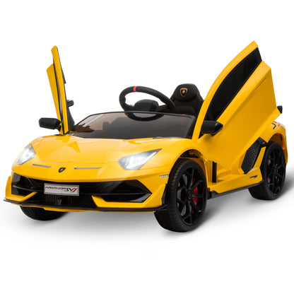 12V Battery-powered Kids Electric Ride On Car Lamborghini Aventador Sports Racing Car Toy with Parental Remote Control Lights Yellow