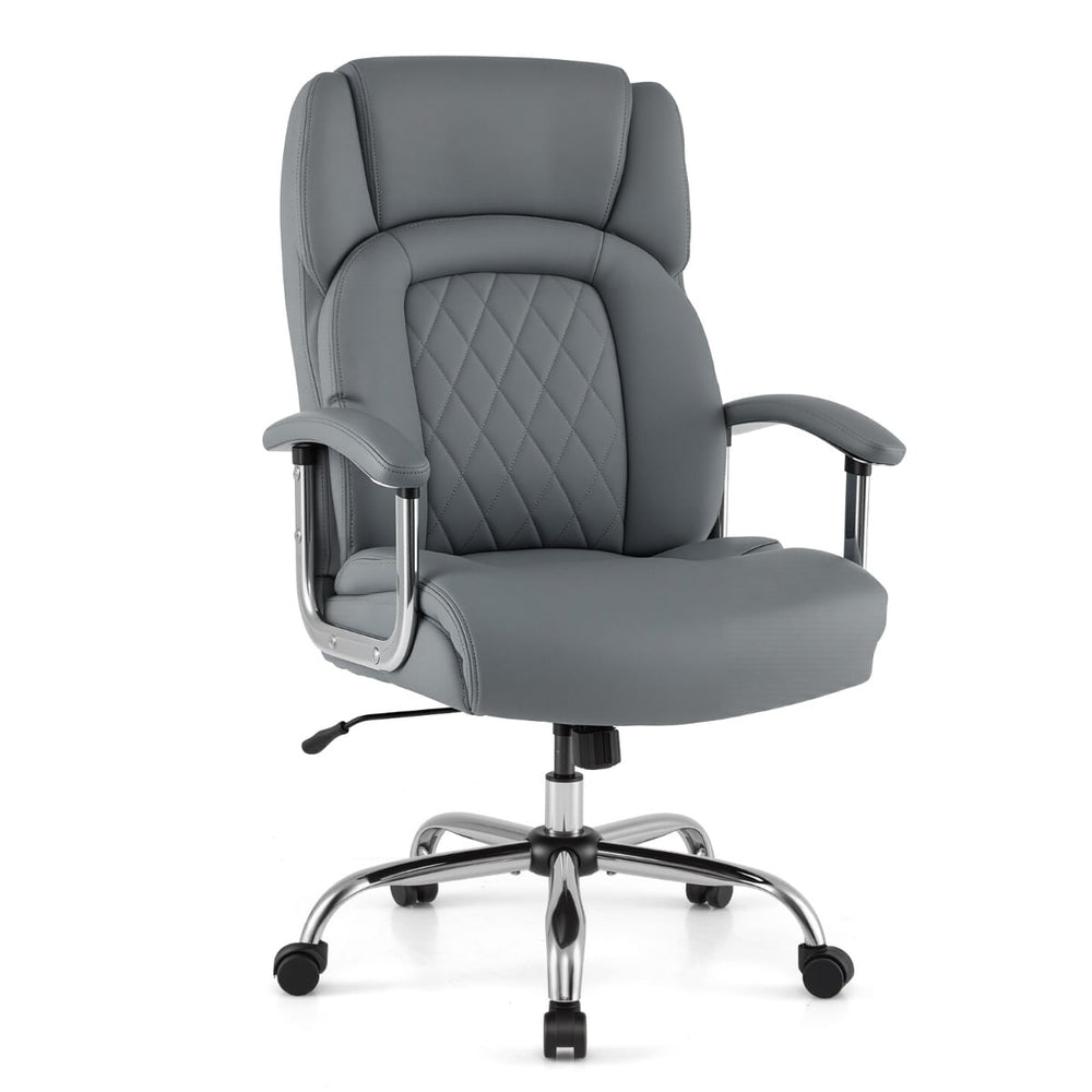 Leather Office Chair with Rocking Mode and Armrests-Grey