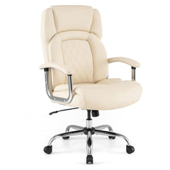 Leather Office Chair with Rocking Mode and Armrests-Beige