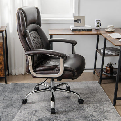 Leather Office Chair with Rocking Mode and Armrests-Brown