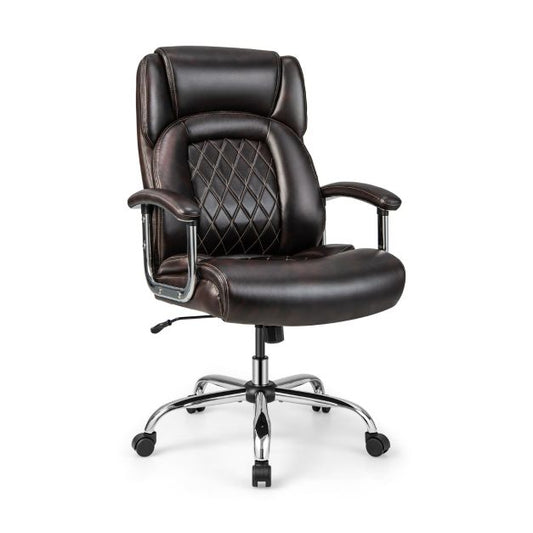 Leather Office Chair with Rocking Mode and Armrests-Brown