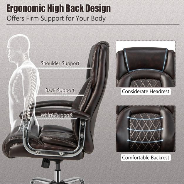 Leather Office Chair with Rocking Mode and Armrests-Brown