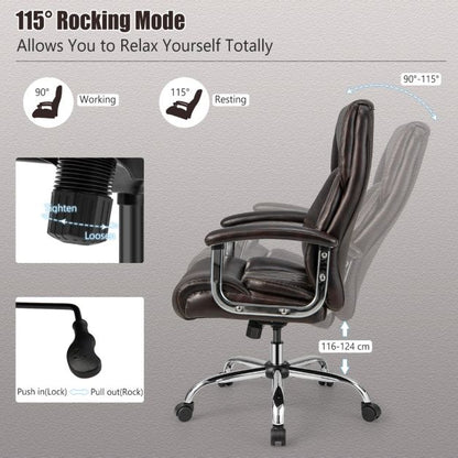 Leather Office Chair with Rocking Mode and Armrests-Brown