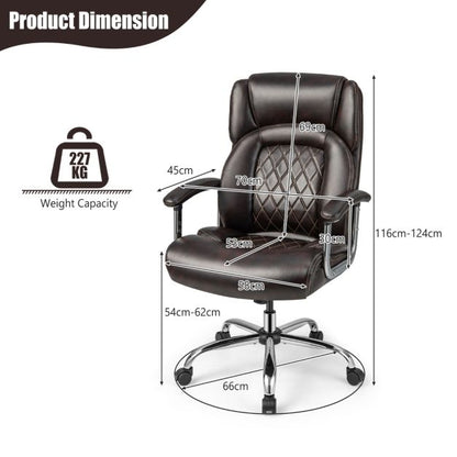 Leather Office Chair with Rocking Mode and Armrests-Brown