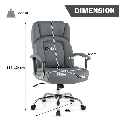 Leather Office Chair with Rocking Mode and Armrests-Grey