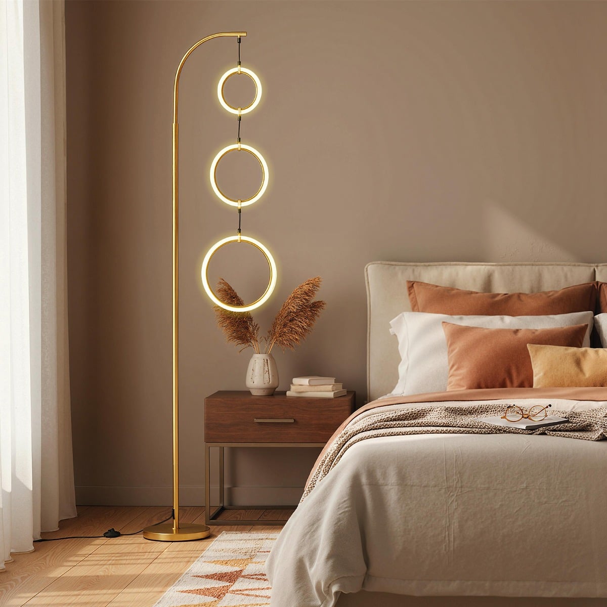 3-Circle LED Floor Lamp with Foot Pedal Switch and 3 Color Temperatures-Golden