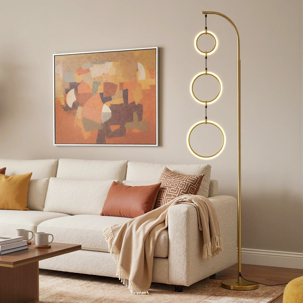 3-Circle LED Floor Lamp with Foot Pedal Switch and 3 Color Temperatures-Golden