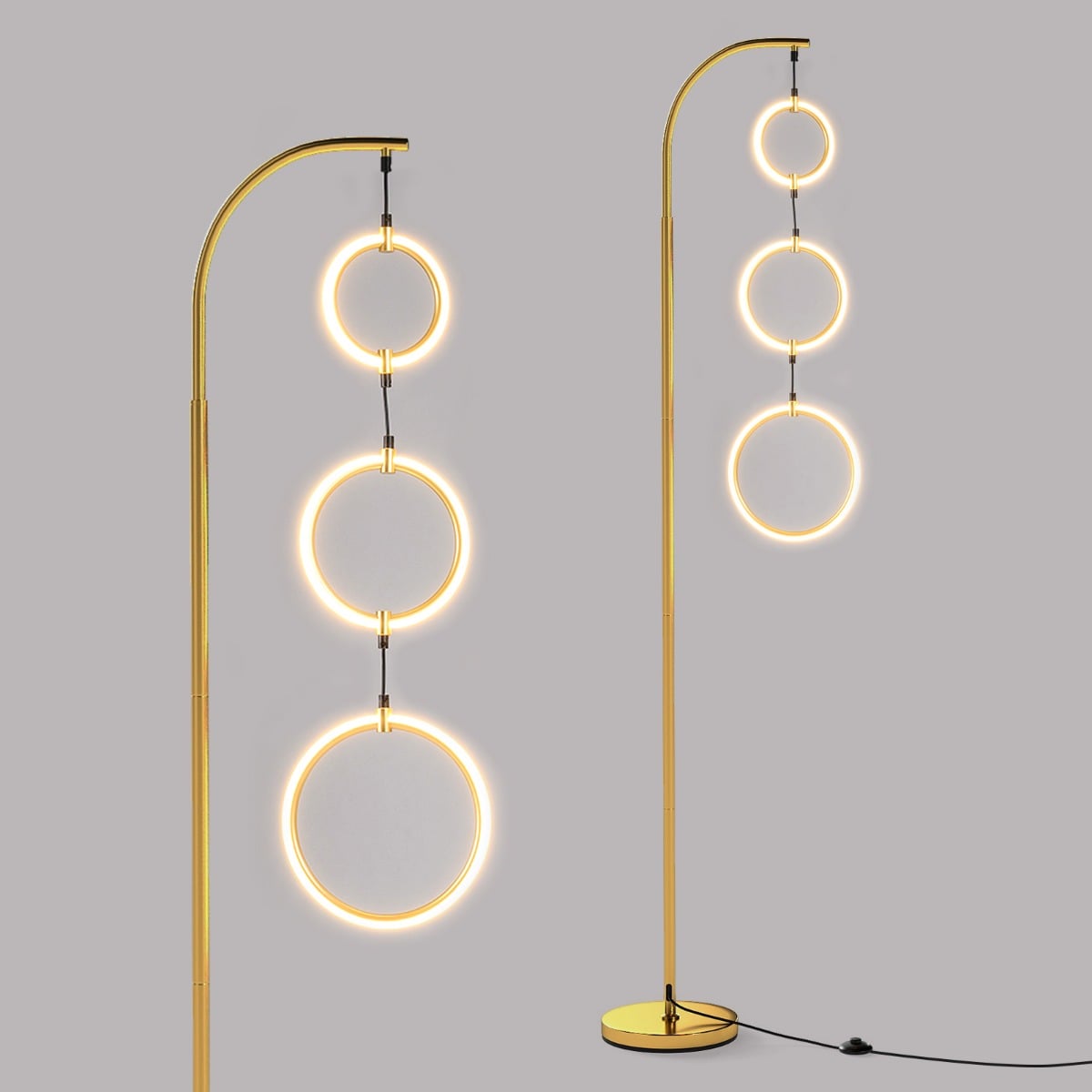 3-Circle LED Floor Lamp with Foot Pedal Switch and 3 Color Temperatures-Golden