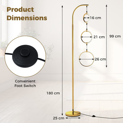3-Circle LED Floor Lamp with Foot Pedal Switch and 3 Color Temperatures-Golden