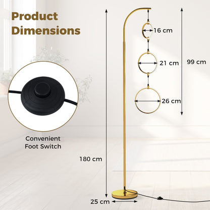 3-Circle LED Floor Lamp with Foot Pedal Switch and 3 Color Temperatures-Golden