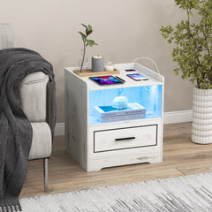 LED Nightstand with USB and Type-C Port-White