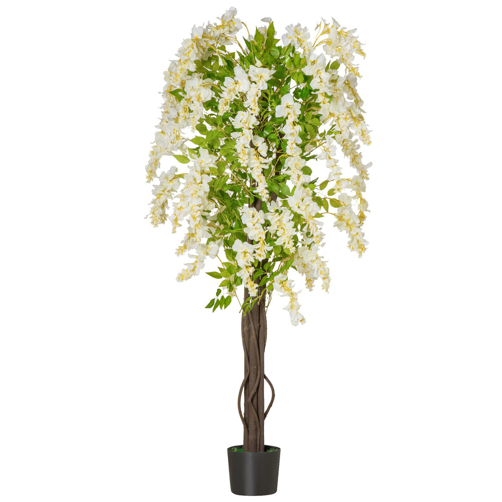 HOMCOM Artificial Plant White Wisteria Tree Faux Decorative Plant in Nursery Pot for Indoor Decor, 160cm