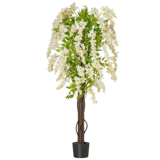 HOMCOM Artificial Plant White Wisteria Tree Faux Decorative Plant in Nursery Pot for Indoor Decor, 160cm
