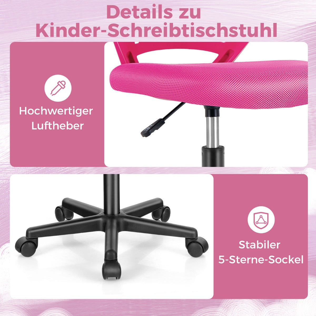 Height-adjustable Kids Mesh Ergonomic Desk Chair with Universal Casters-Pink
