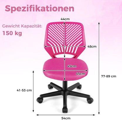 Height-adjustable Kids Mesh Ergonomic Desk Chair with Universal Casters-Pink