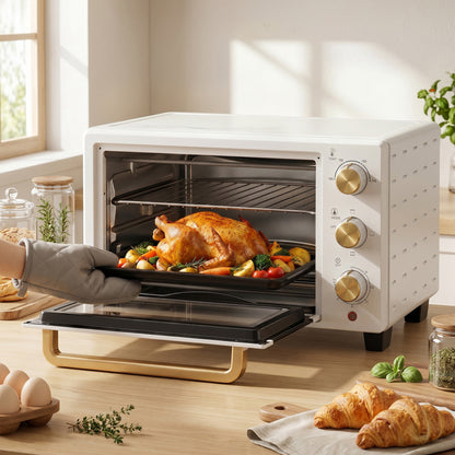 HOMCOM 21L Mini Countertop Oven, 100°C-230°C Adjustable Temperature, White