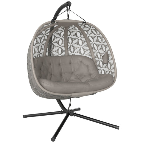 Outsunny Outdoor Double Hanging Chair with Cushion and Cup Holders, Sand Brown