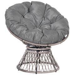 Outsunny 360Â° Swivel Rattan Papasan Moon Bowl Chair Round Lounge Garden Wicker Basket Seat with Padded Cushion Oversized for Outdoor Indoor, Grey