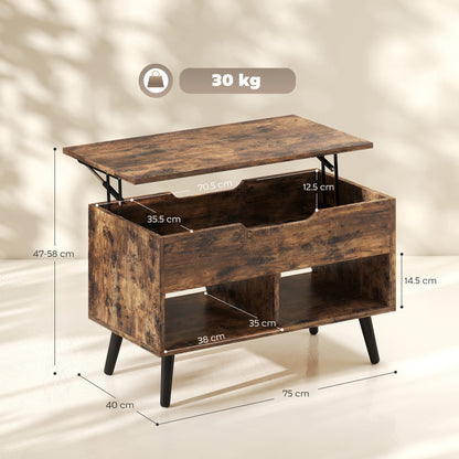 HOMCOM Lift Top Coffee Table with Hidden Storage Living Room Table Metal Legs 75 cm Rustic Brown