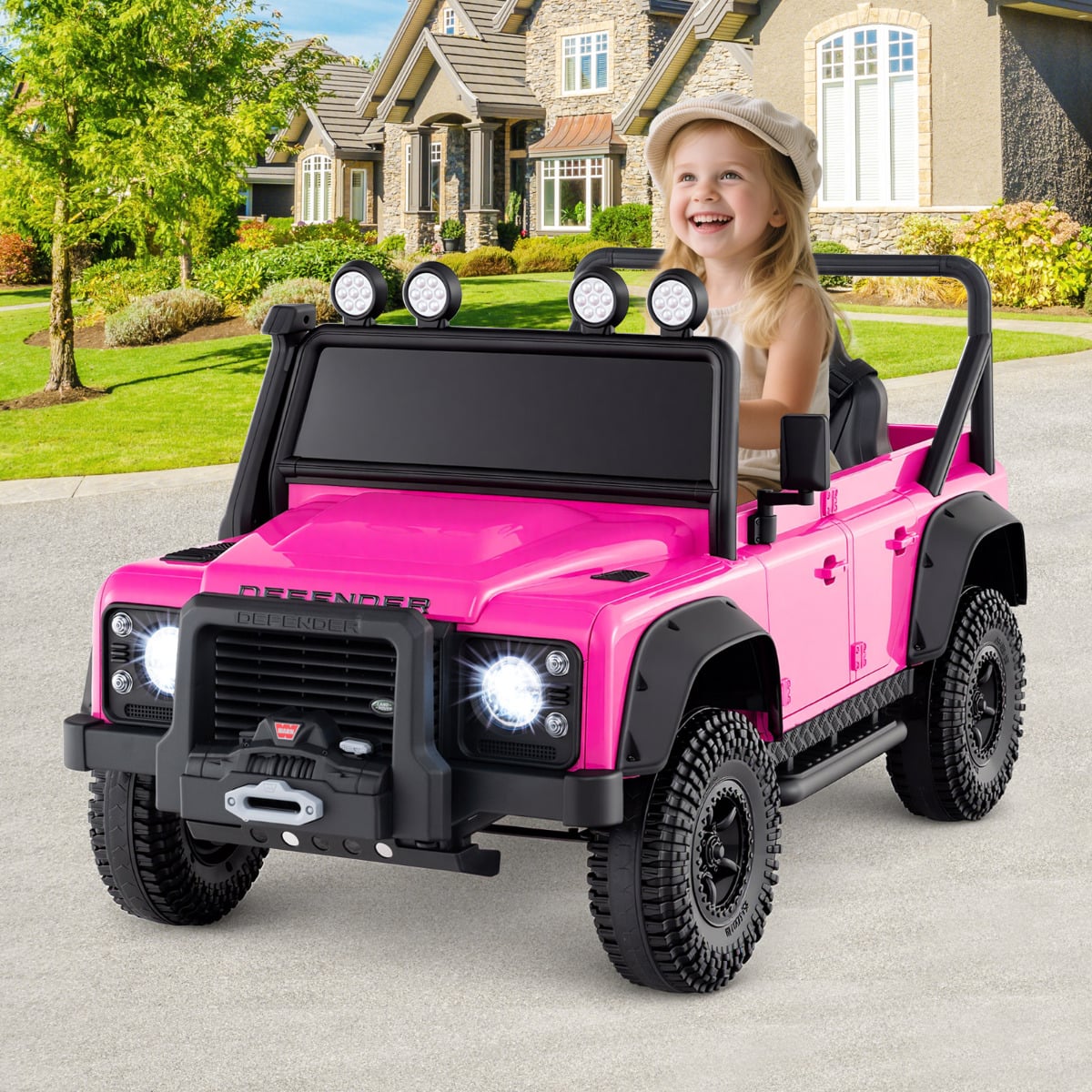 Licensed Land Rover Defender 12V Ride On Toy Car with Parent Remote Control -Rose