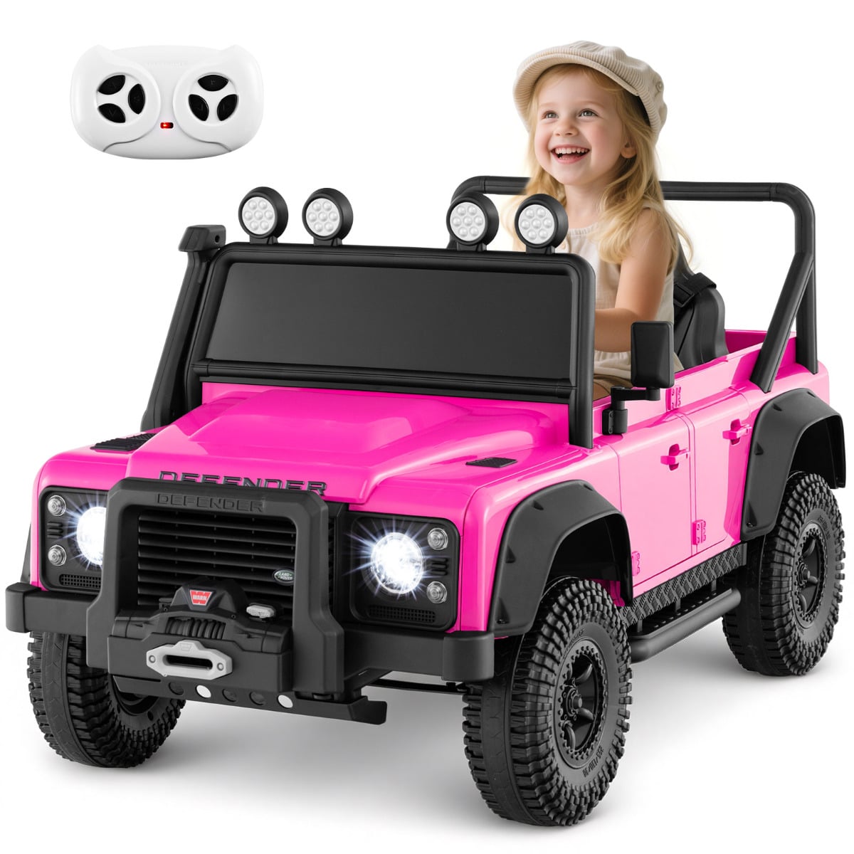 Licensed Land Rover Defender 12V Ride On Toy Car with Parent Remote Control -Rose