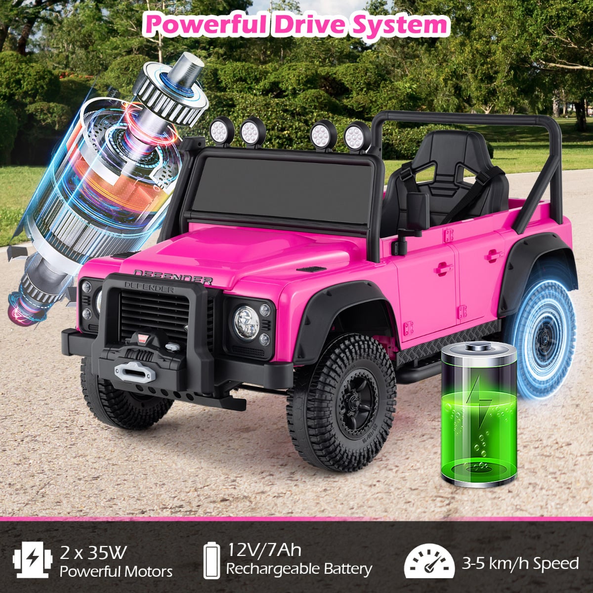 Licensed Land Rover Defender 12V Ride On Toy Car with Parent Remote Control -Rose