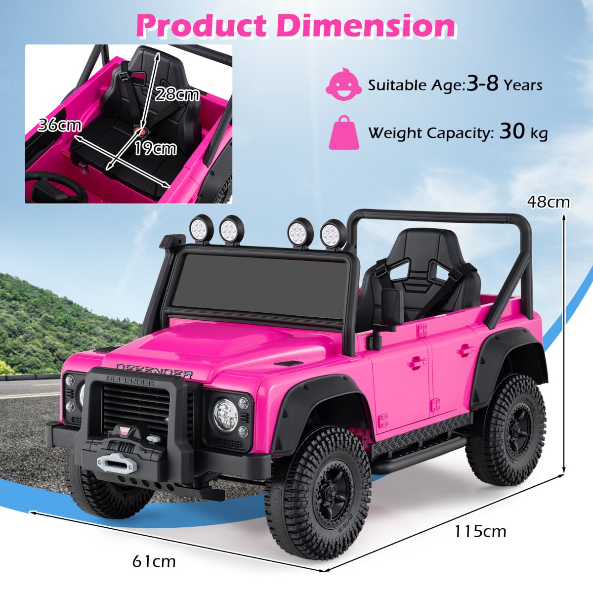 Licensed Land Rover Defender 12V Ride On Toy Car with Parent Remote Control -Rose