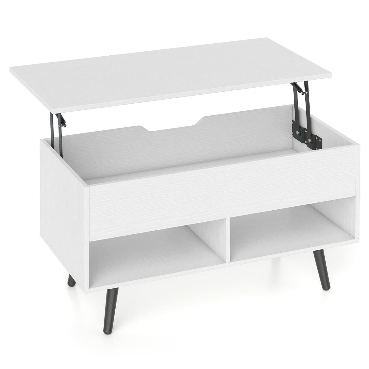 Lift Top Coffee Table with Hidden Compartment and Open Storage Shelves-White